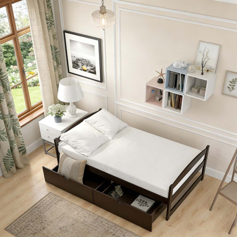 Lit plateforme simple avec deux tiroirs, Espresso