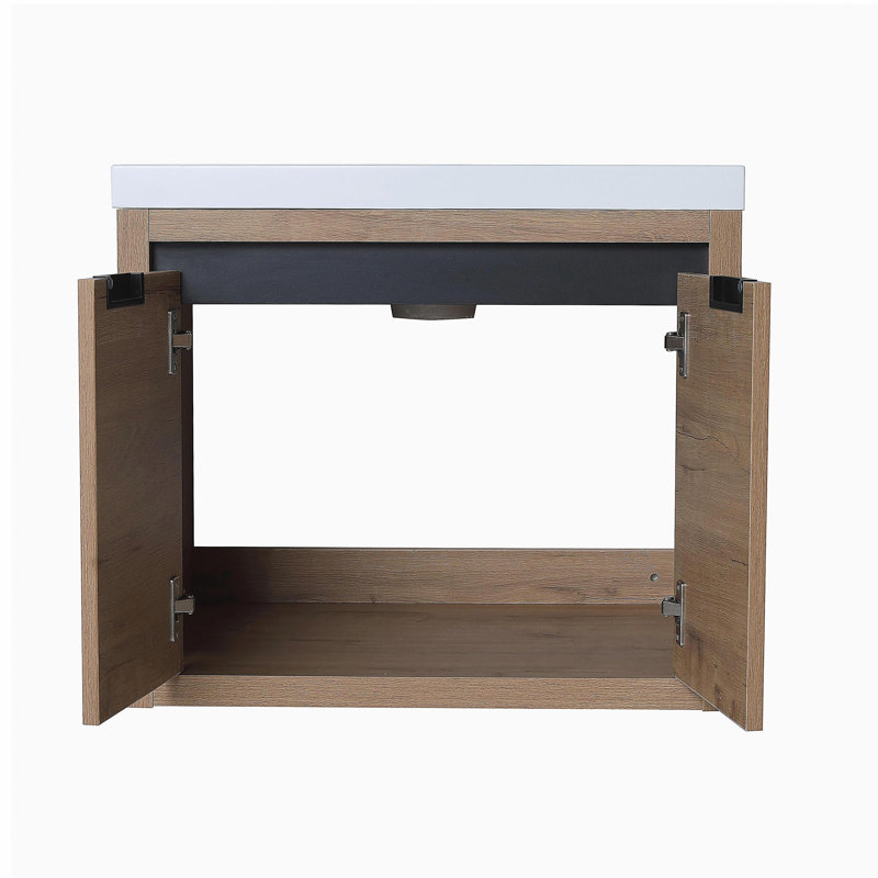 Meuble-lavabo avec lavabo, porte à fermeture en douceur, installation suspendue, 24 pouces convenant aux petites salles de bain
