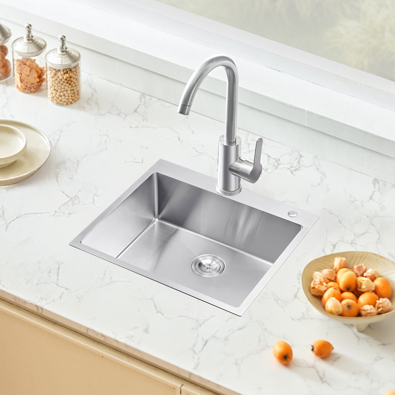 25" Kitchen Sink Top Mount Single Bowl Drop-In Basin Stainless Steel Bar
