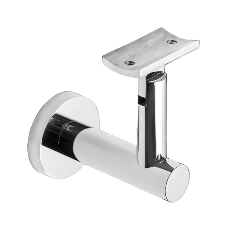 Support de main courante à fixation en surface avec rosette ronde et plaque incurvée, Acier inoxydable poli