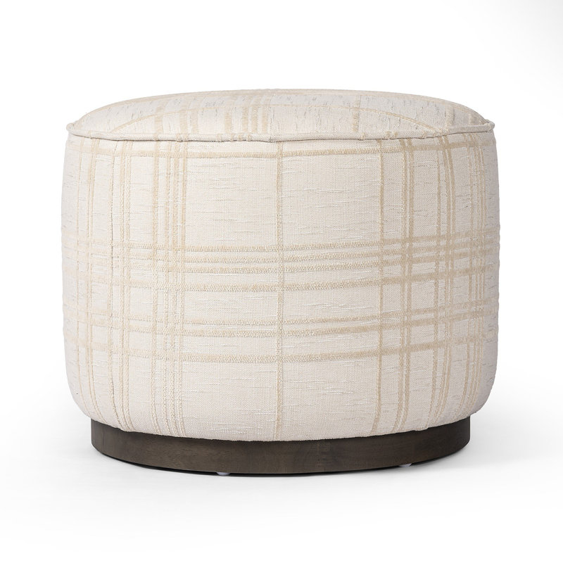 Acker 22" Wide Round Standard Ottoman, Sheffield Ivory Polyester