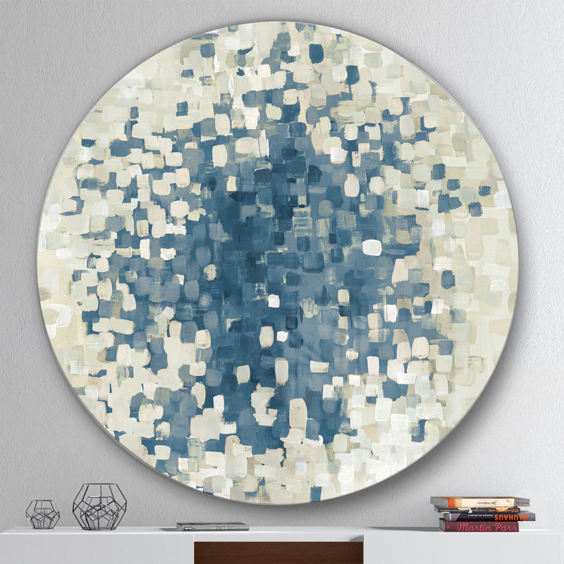 Bleu géométrique, taches - peinture, cercle métallique, H 23 po x l 23 po