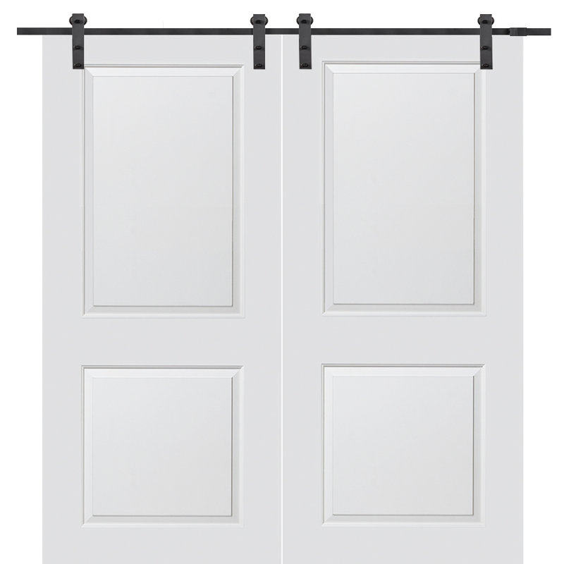 Porte de grange intérieure moulée en bois manufacturé lambrissé avec trousse de quincaillerie d'installation, 72 po x 80 po