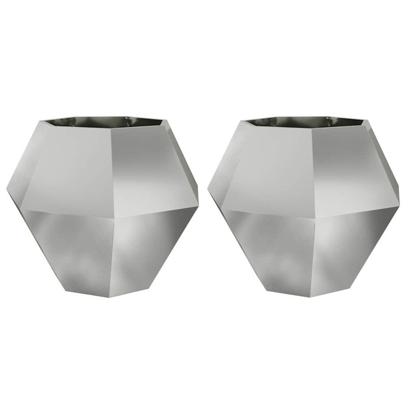 Planter 2 Pcs Silver Galvanised Steel, 80cm H x 100cm W x 100cm D