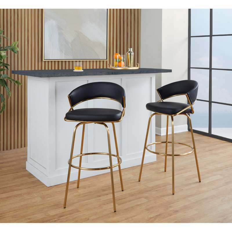 Jie 30" Fixed-Height Barstool - Set Of 2, Black, Gold