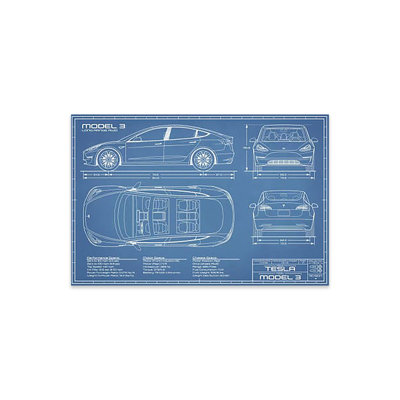 " Tesla Model 3 (Long Range RWD) Blueprint " by Action Blueprints