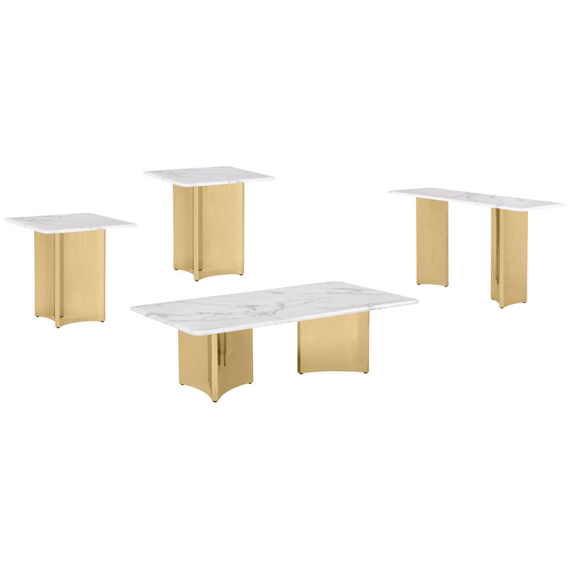 4 Piece White Marble Coffee Table Set, 4 Pieces: Coffee Table,Console Table,2 End Tables