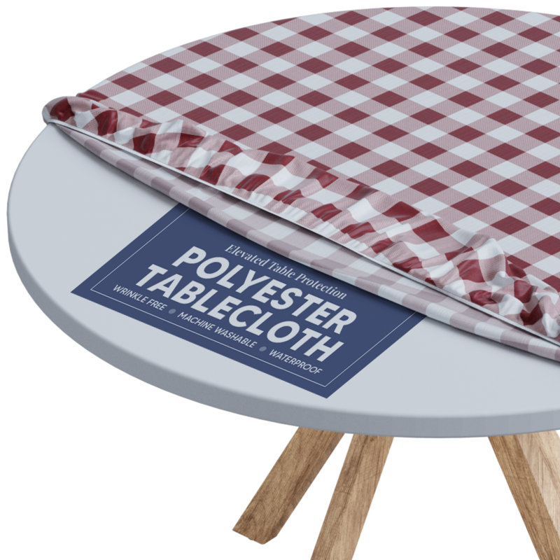 Tablecloth Of Polyester- Fitted With Elastic, Water Proof, Washable, Fits For Table, Checked Design By Sorfey., 60" Round