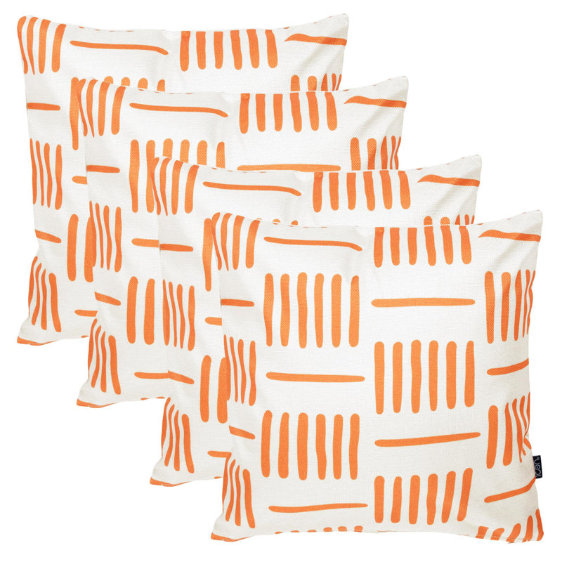 Indoor / Outdoor Square Cushion, Orange/White Geometric