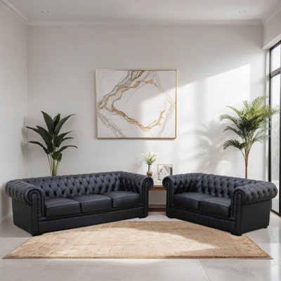 Sherrea 2 - Piece Genuine Cowhide Leather Luxury Chesterfield Living Room Sofa Set