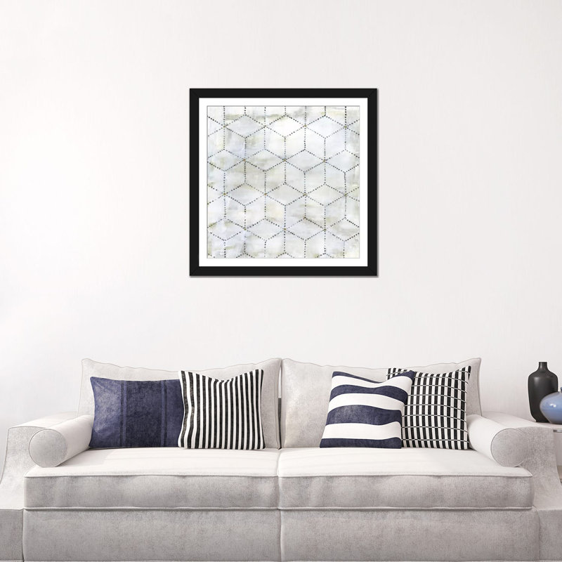 «Geometric VI», impression sur toile, Papier d'art encadré noir, Blanc, H 24 po x l 24 po x P 1 po