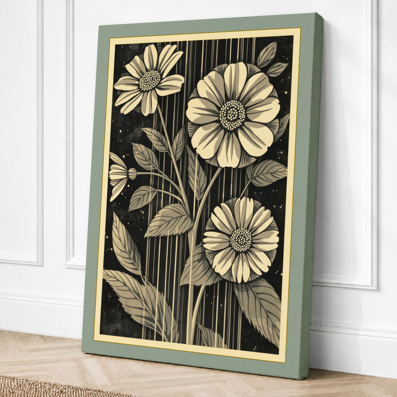 Daisy Study Botanical - Wrapped Canvas, 30x20 - 76.2 x 50.8 cm, Sage Border