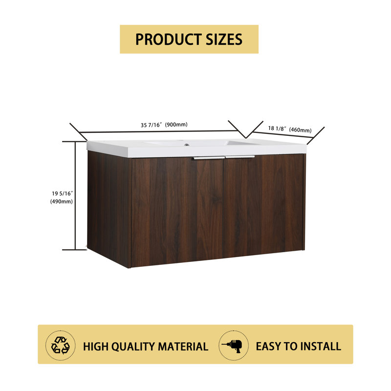 Meuble-lavabo simple 36 po avec lavabo en résine, Brun