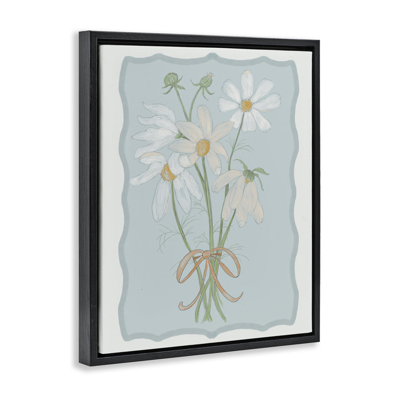 Cadre flottant Spring Clippings Daisies, design par Leslie Hermosa, Cadre flottant noir de jais, H 21 po x l 17 po