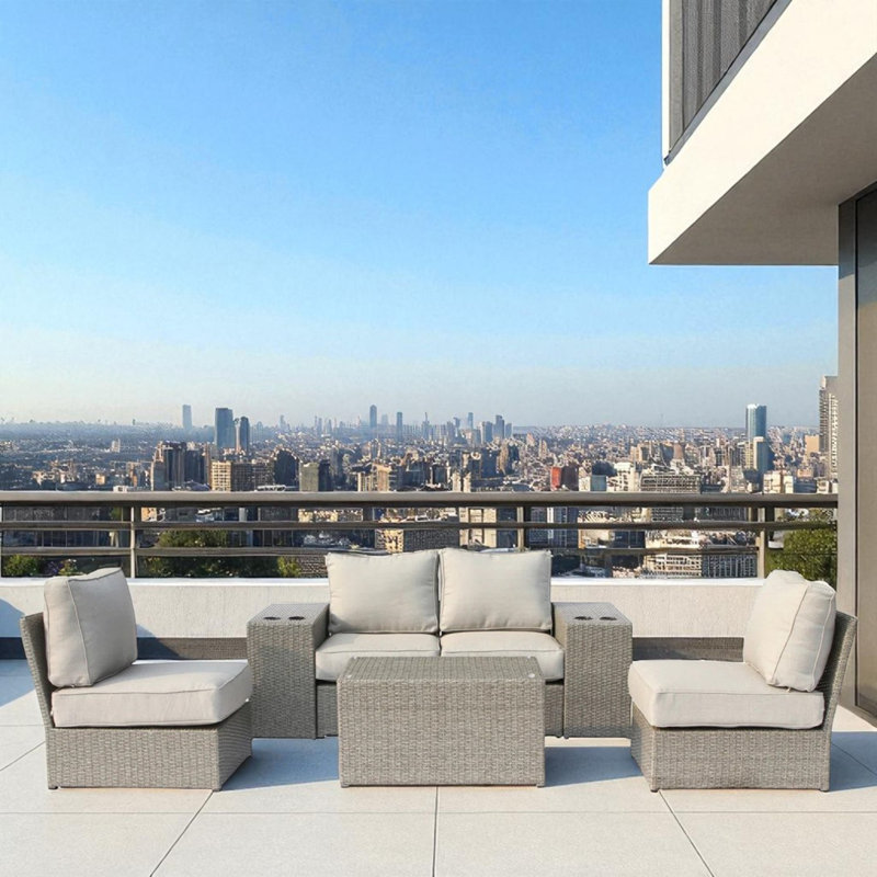 Ensemble modulaire de patio en osier toutes saisons pour 4 personnes - pré-assemblé avec coussins