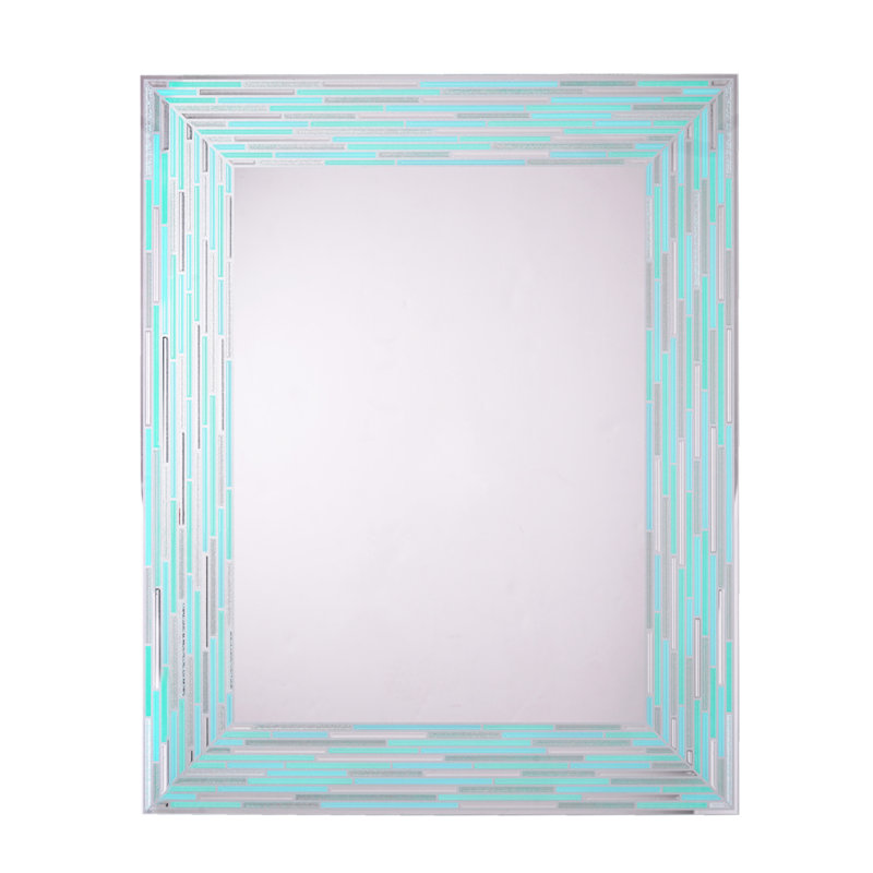 Sutphen Coastal Aqua Blue Reeded Tiled Glass Mosaic Accent Wall Mirror, Green