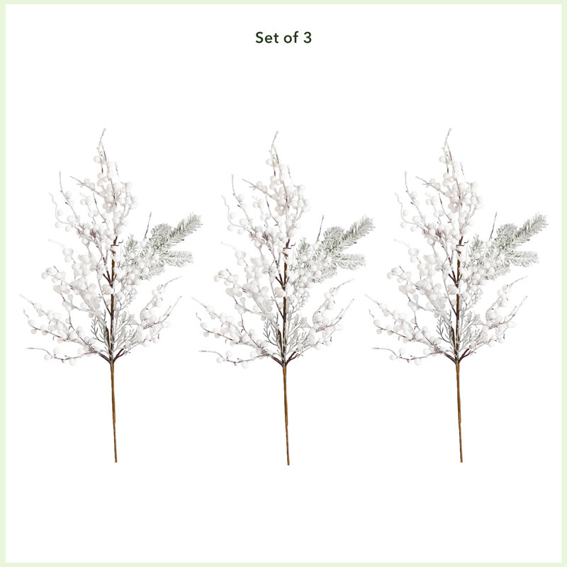 30in. Artificial Flocked Berry Stems, Set of 3