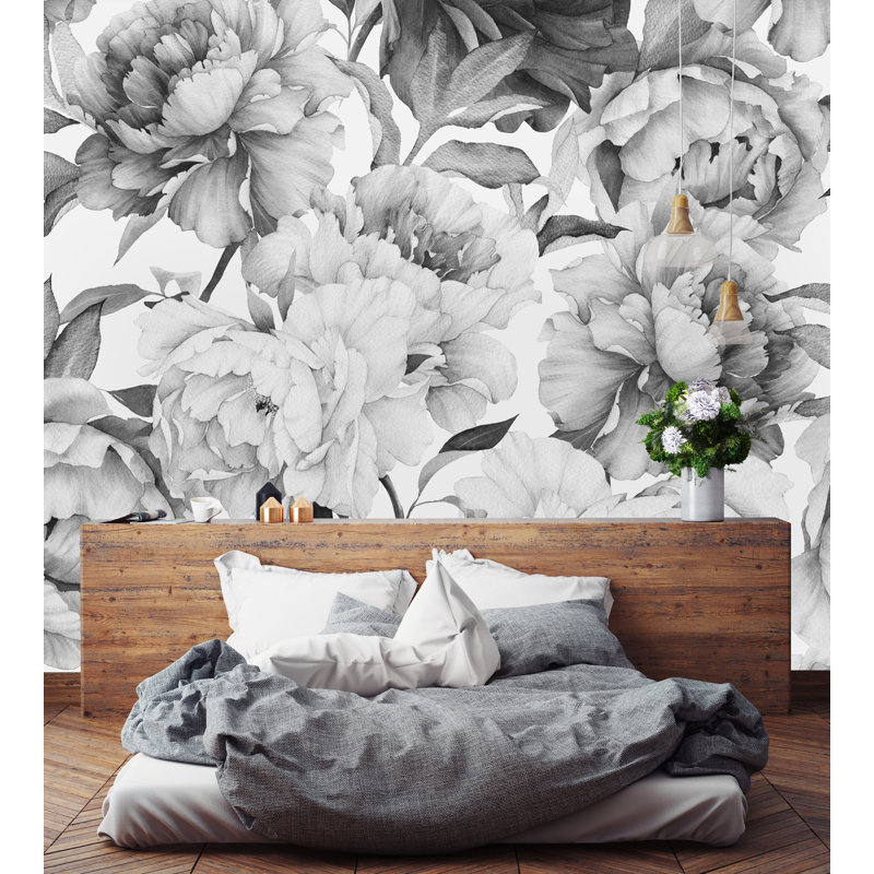 Murale 4 pièces Knightdale Peony, Noir, L 10,42 pi x l 125 po