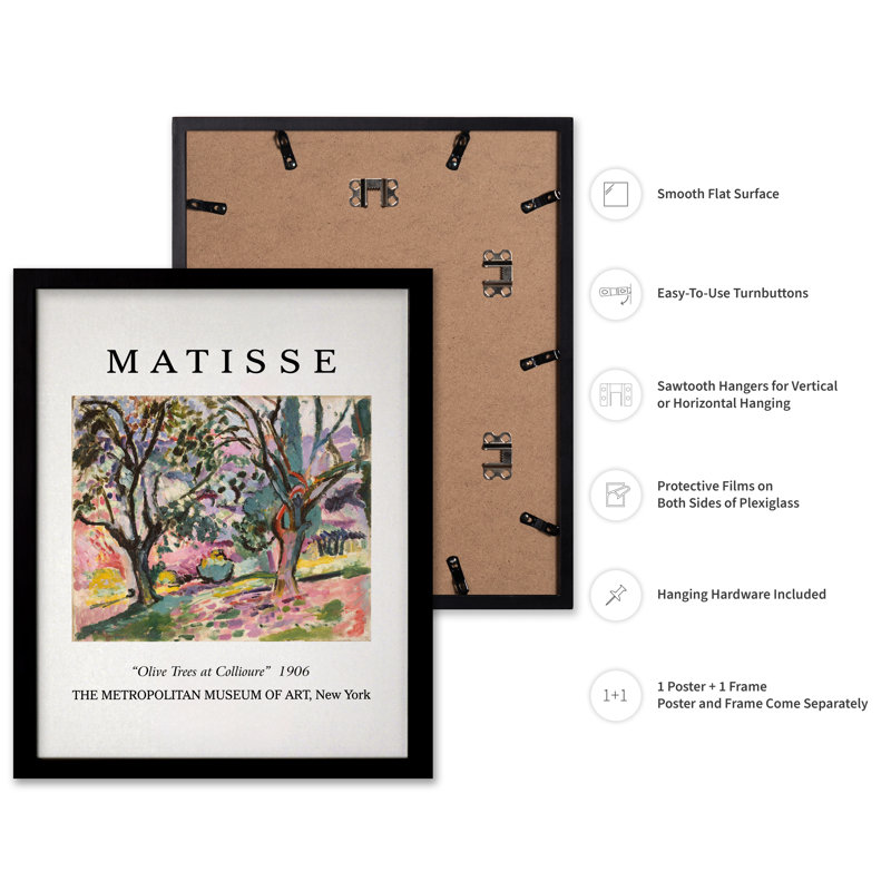 Henri Matisse - Oliviers à Collioure, Cadre noir, Affiche, H 16 po x l 20 po