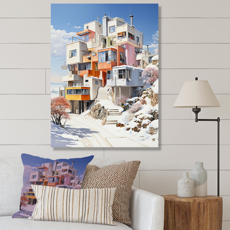 «De Stijl Modern City In Winter», reproduction sur toile, Toile tendue, H 44 po x l 34 po