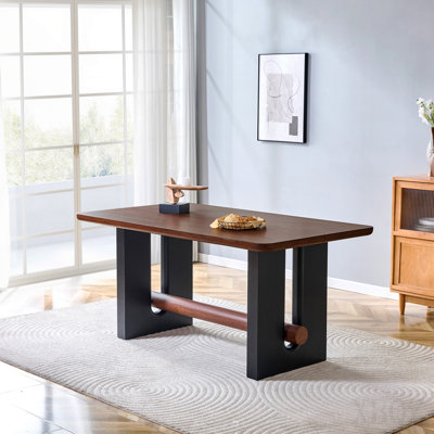 All-Mdf Walnut & Black Dining Table, Modern Compact Kitchen Table For Small Spaces, Sturdy Home/Apartment Dining Room Furniture With Sleek Two-Tone Finish