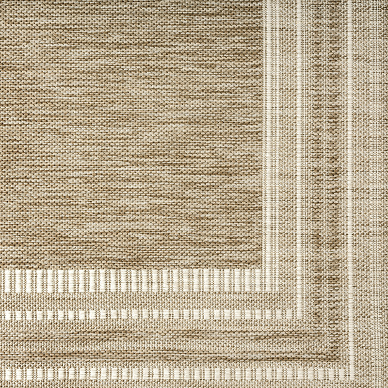 Nicole Miller New York Patio Country Layla Modern Border Indoor/Outdoor Area Rug, Taupe/Ivory, Rectangle 7'9" x 10'2"