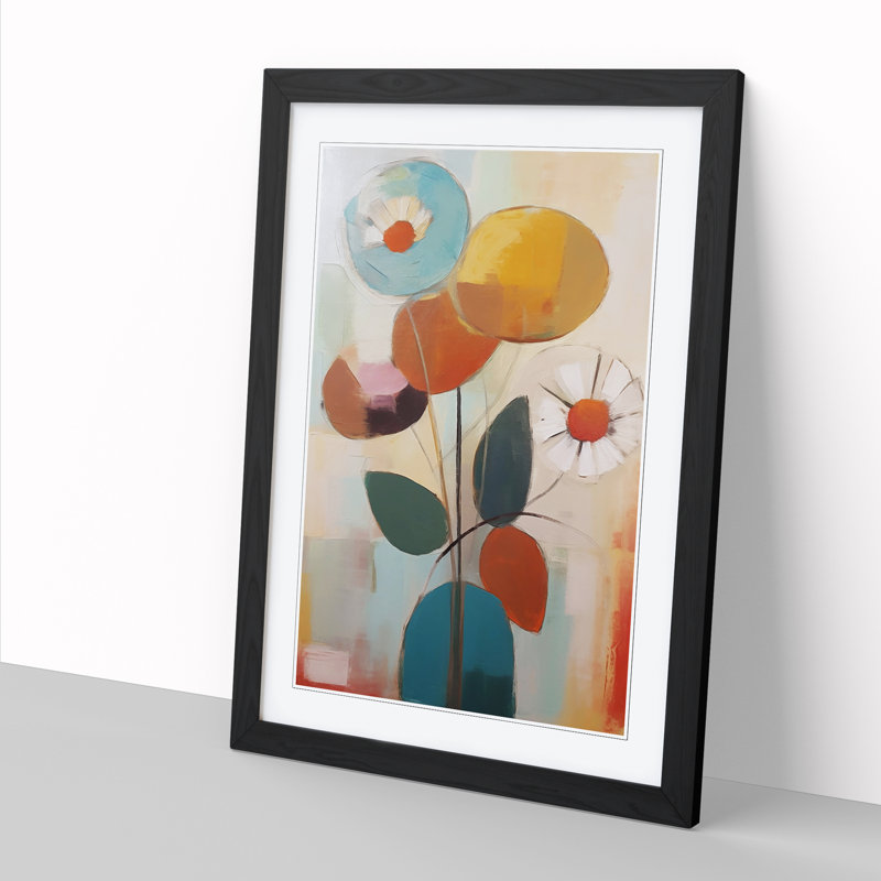 Modern Flowers Mid Century Vol.2 - Picture Frame Print, Black, 64cm H x 46cm W x 2cm D