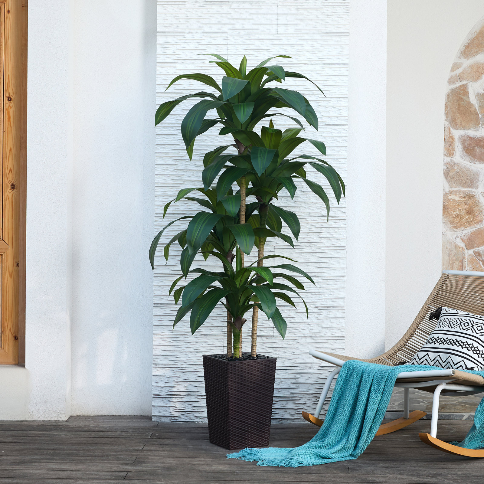 Adcock UV Resistant Artificial Green Dracaena Tree, Faux Tree with Large Base for Indoor Outdoor, 72" H x 24" W x 24" D