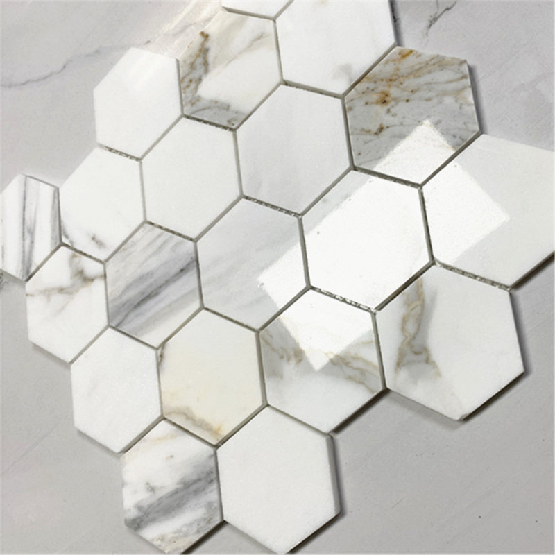 Carreau de mosaïque en marbre 12 po x 11 po Calacatta, Blanc / gris