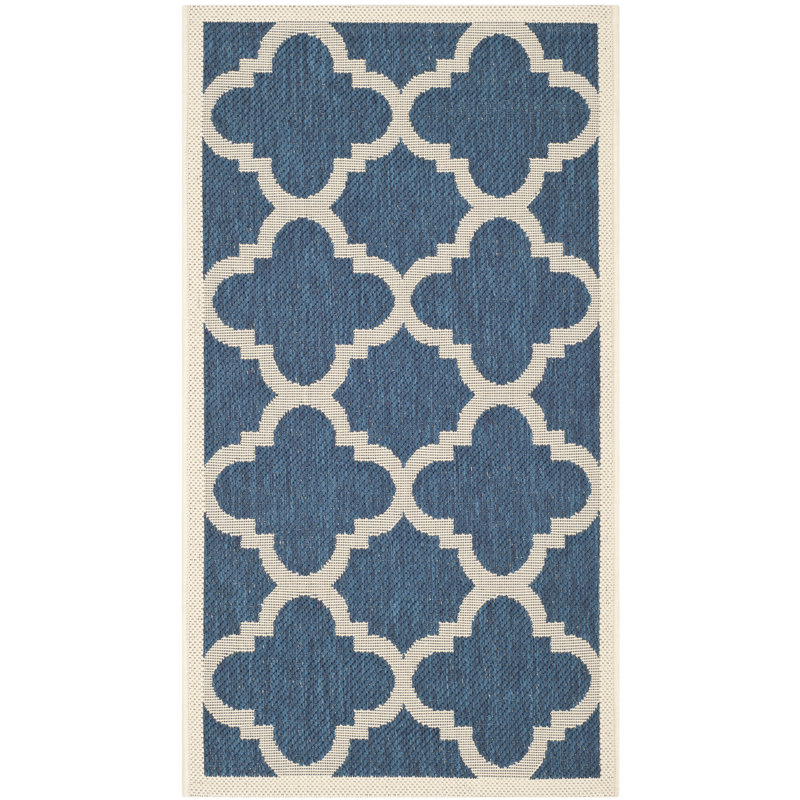 Kenny Hooked Navy/Beige Indoor/Outdoor Rug, Rectangle 79 x 152 cm