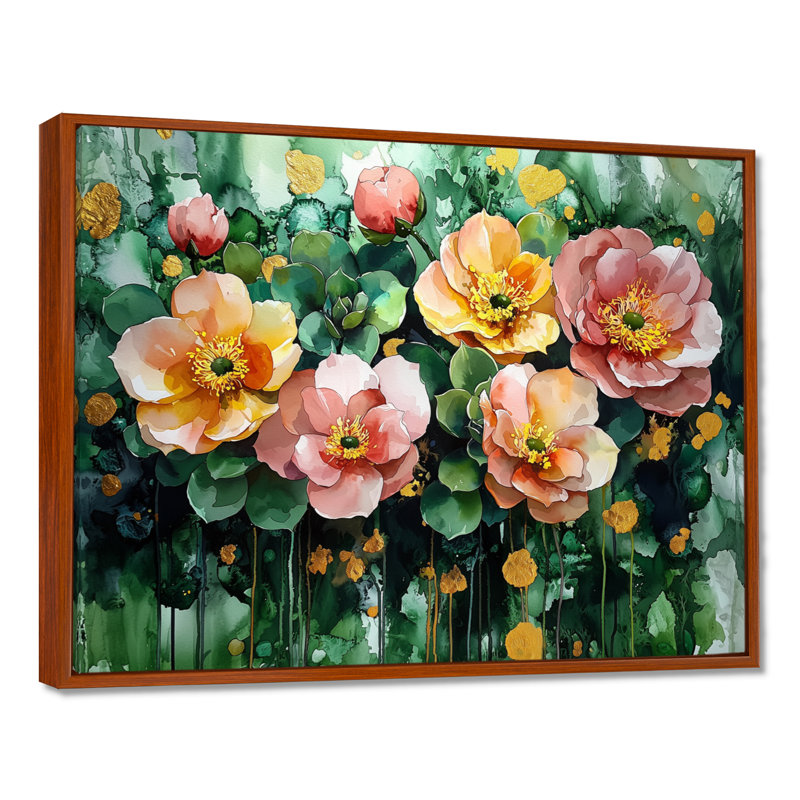 Printemps plante grasse aride - Art mural succulent, H 24 po x l 32 po, Reproduction avec cadre flottant, Brun