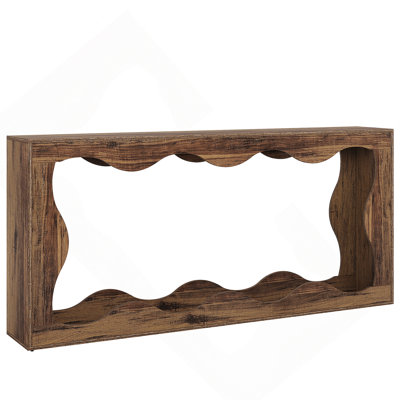 63 Inch Farmhouse Console Table With Storage, Narrow Entryway Sofa Station, Elegant Wavy Scalloped Design For Modern Interiors, Brown