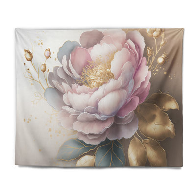 Tapisserie en polyester rose et doré Camellia Flower II