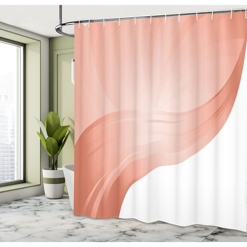 Ensemble de rideau de douche + crochets, H 70 po x l 69 po, Saumon / blanc