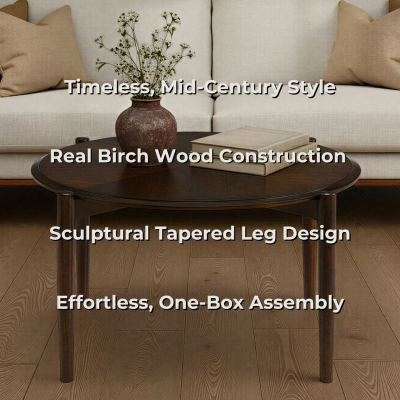 Vaenfila Round Wood Mid-Century Modern Coffee Table, Mahogany