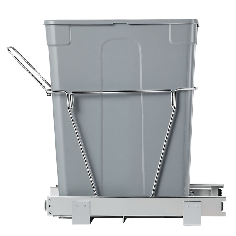 Poubelle coulissante pour armoires de cuisine, bac à déchets de 35 litres, à encastrer sous comptoir, avec système coulissant à extension complète en métal robuste et poignée.
