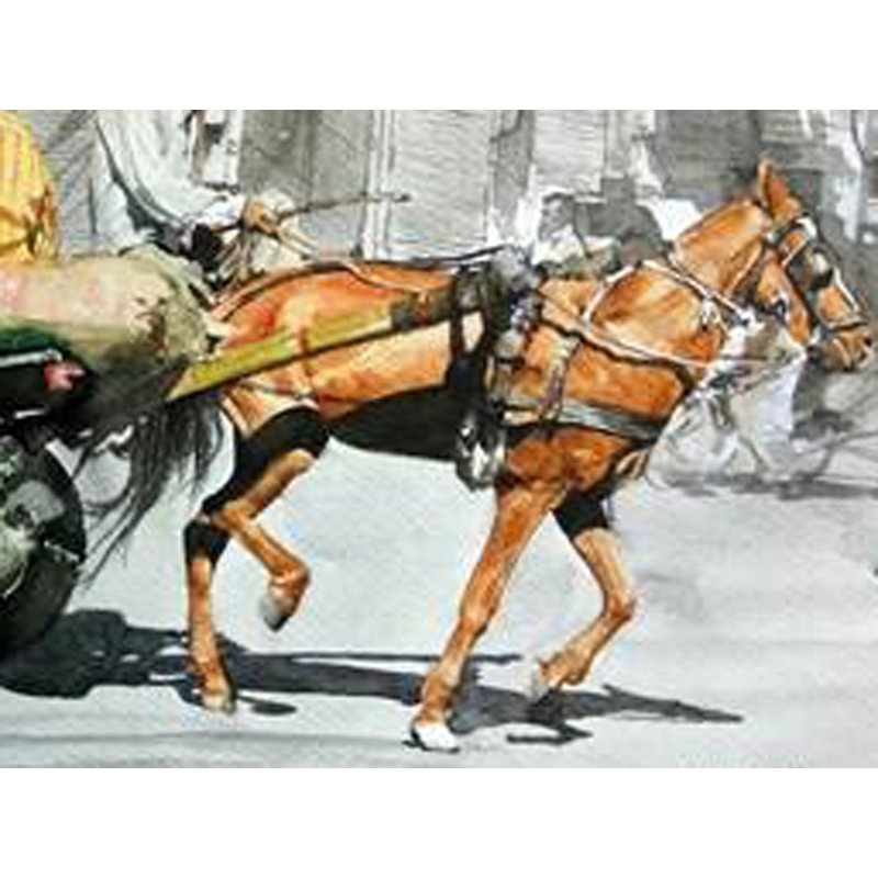 Chariot à cheval sur fond monochrome | Aquarelle sur papier