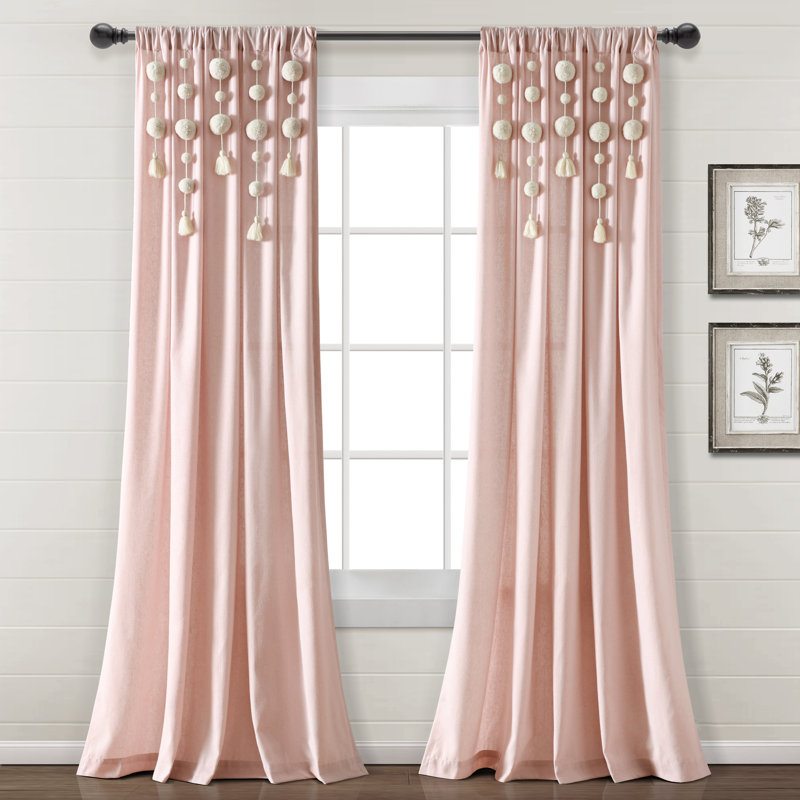 Cotton Blend Semi Sheer Curtain Single Panel, 52"W x 84"L, Blush