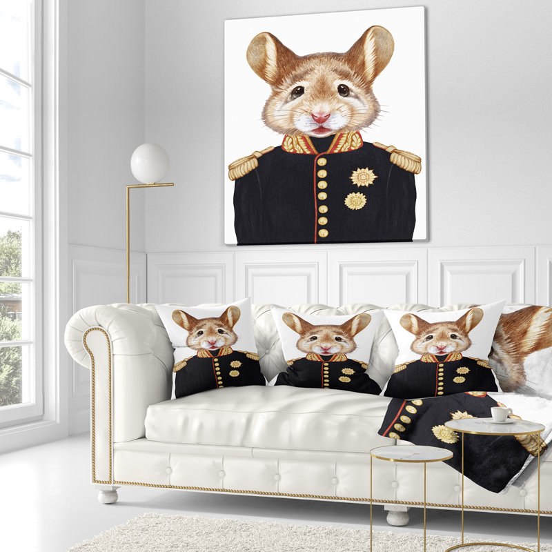 Mouse in Military Uniform - Animal Printed Pillow, 16" x 16", Throw Pillow