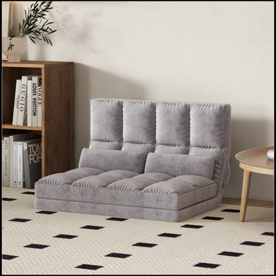 Convertible Floor Sofa Chair, Folding Couch Bed, Guest Chaise Lounge with 2 Pillows, Adjustable Backrest and Headrest