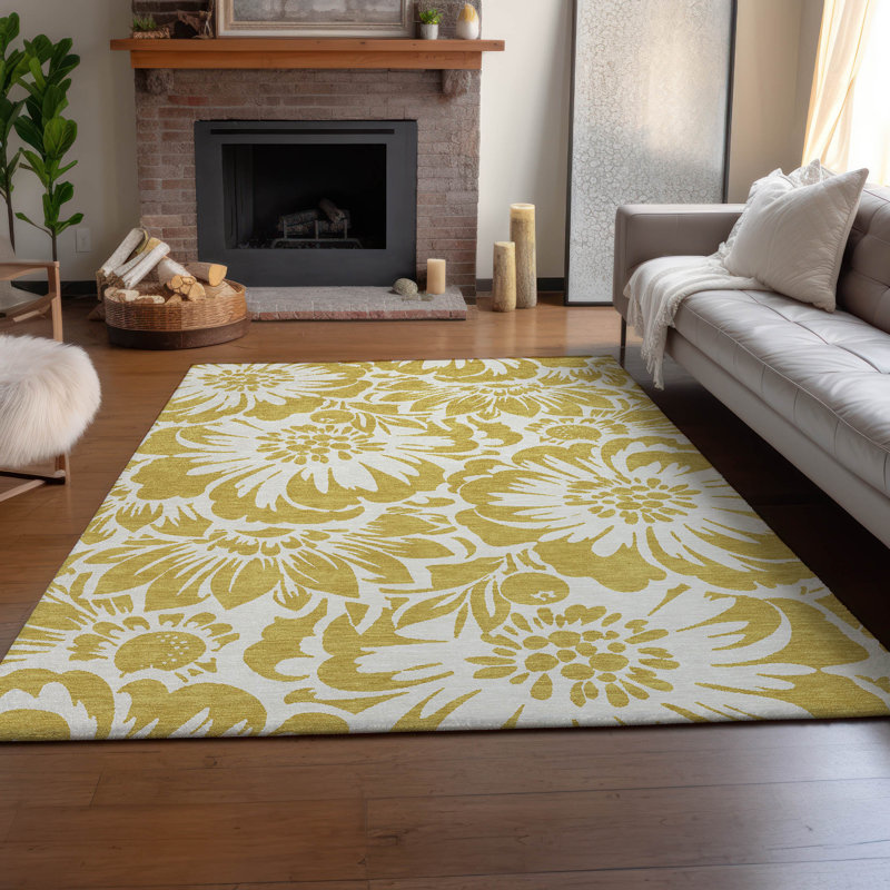 Premium Machine Washable Cerrito AMF551 Gold Rug, Rectangle 10' x 14'