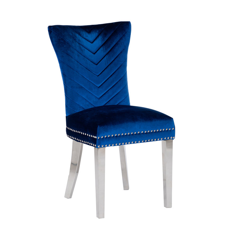 Escalera 20'' H Velvet Upholstered Dining Chair, Blue, Silver