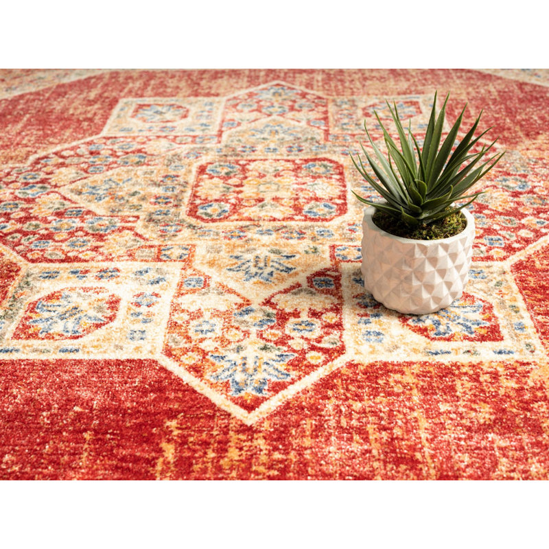 Tapis rouge Heriz Collection Southwestern Medallion, Rectangle 5 pi 3 po x 7 pi 7 po