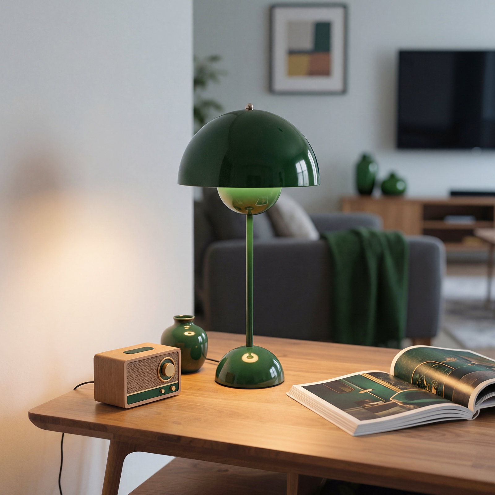 Brunilde Adjustable Metal Table Lamp, Dark Green, Dark Green