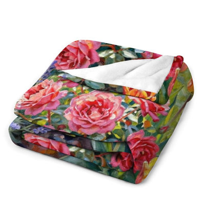 Rose Tulip Lavender Luxury Flannel Throw Blanket, Soft Warm Fuzzy Blanket for Living Room Sofa Bed Home Decor