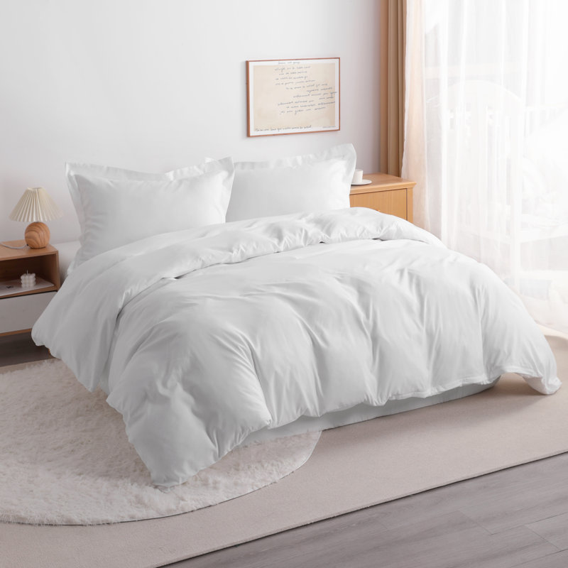 3 Piece Duvet Cover Set, 100% Brushed Microfiber Comforter Set with Ties - NTBAY, Blanc