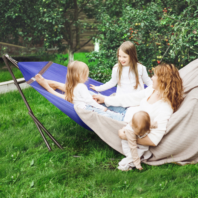 Hamac universel Tranquillo capacité de 600 lb, support de hamac pliable instantané des années 20, hamac avec support, hamac de camping révolutionnaire portable pour 2 personnes, sans vis, de qualité supérieure, bleu