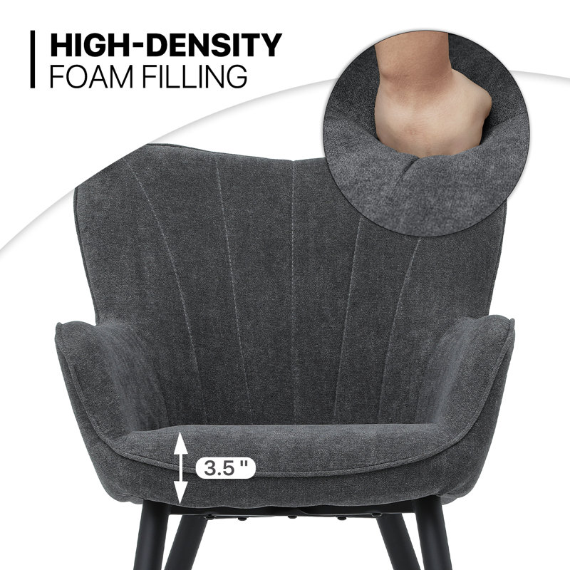 Chaise d'appoint rembourrée Khysen, fauteuil de lecture moderne avec pieds en métal, Lin gris lave