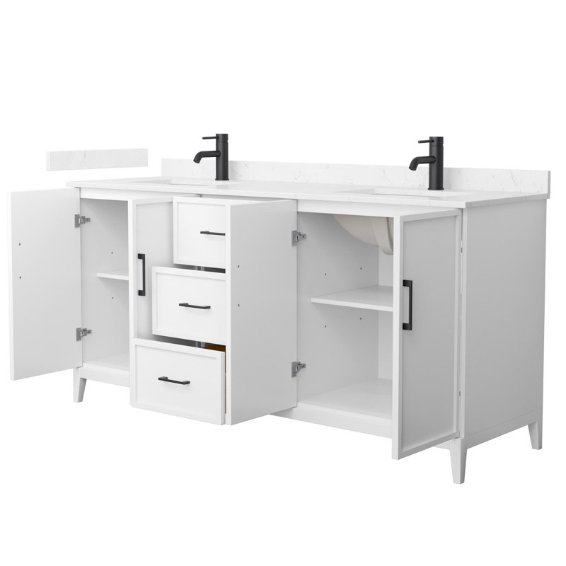 Elan 72'' W Vanity, White, Matte Black, Carrara Cultured Marble