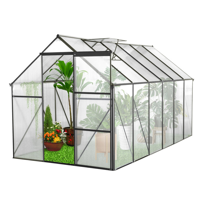 Serre toutes saisons 6 pi x 12 pi - Polycarbonate avec cadre robuste et système de drainage pour la base extérieure galvanisée